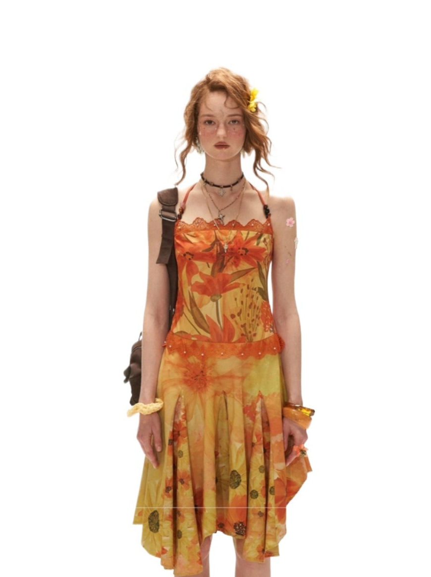 Sunset Floral Halter Midi Dress