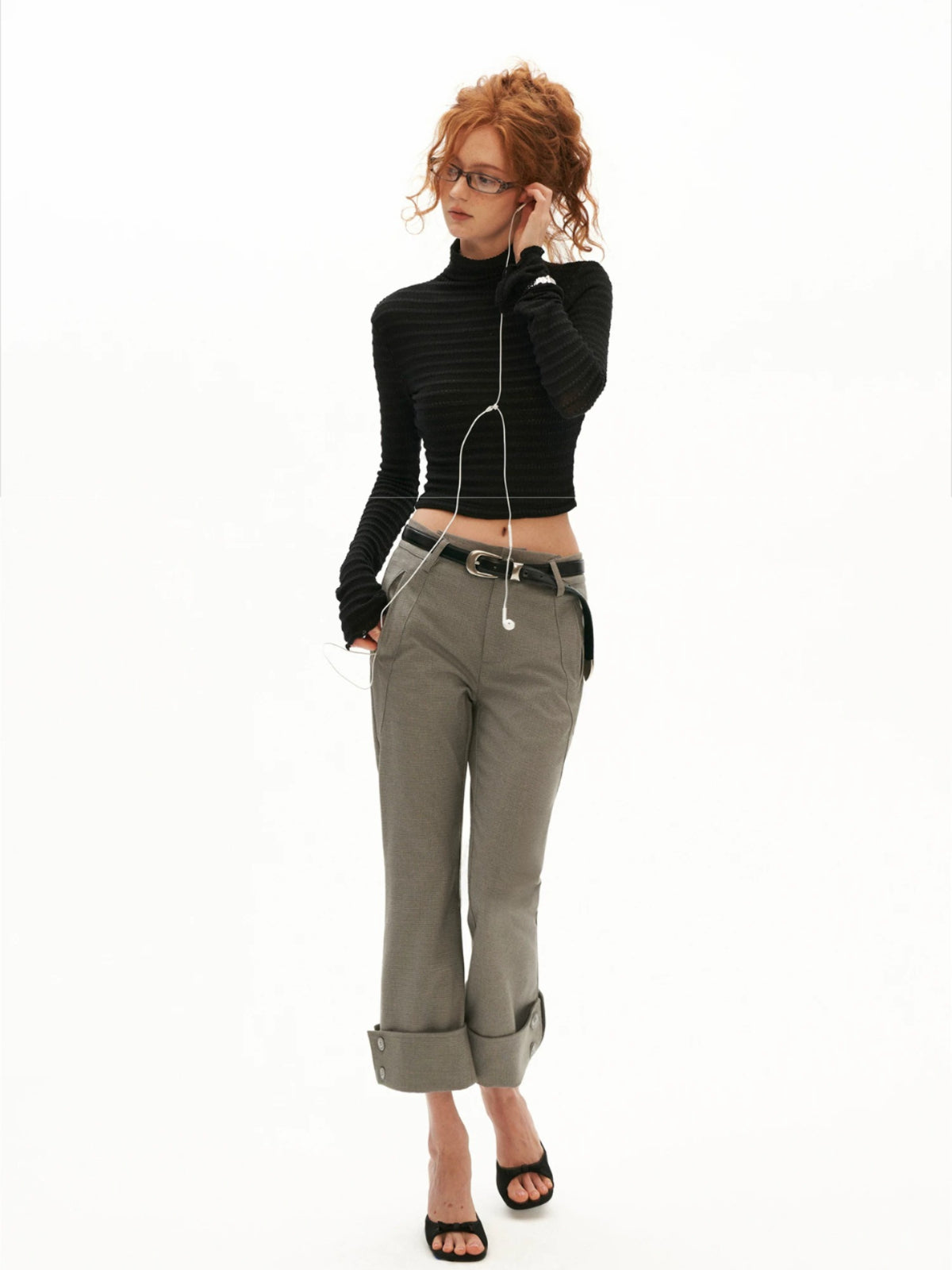 Asymmetric Waist Cropped Flared Suit Pants