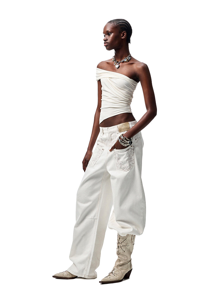 Irregular Multi-Wear Ruched Acetate T-Shirt