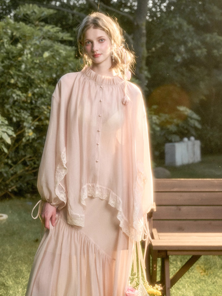 Lace Round Neck Trimmed Shirt