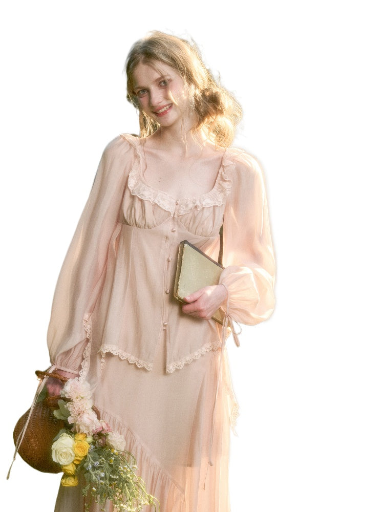 Tencel Elegant Retro Shirt & Skirt Set