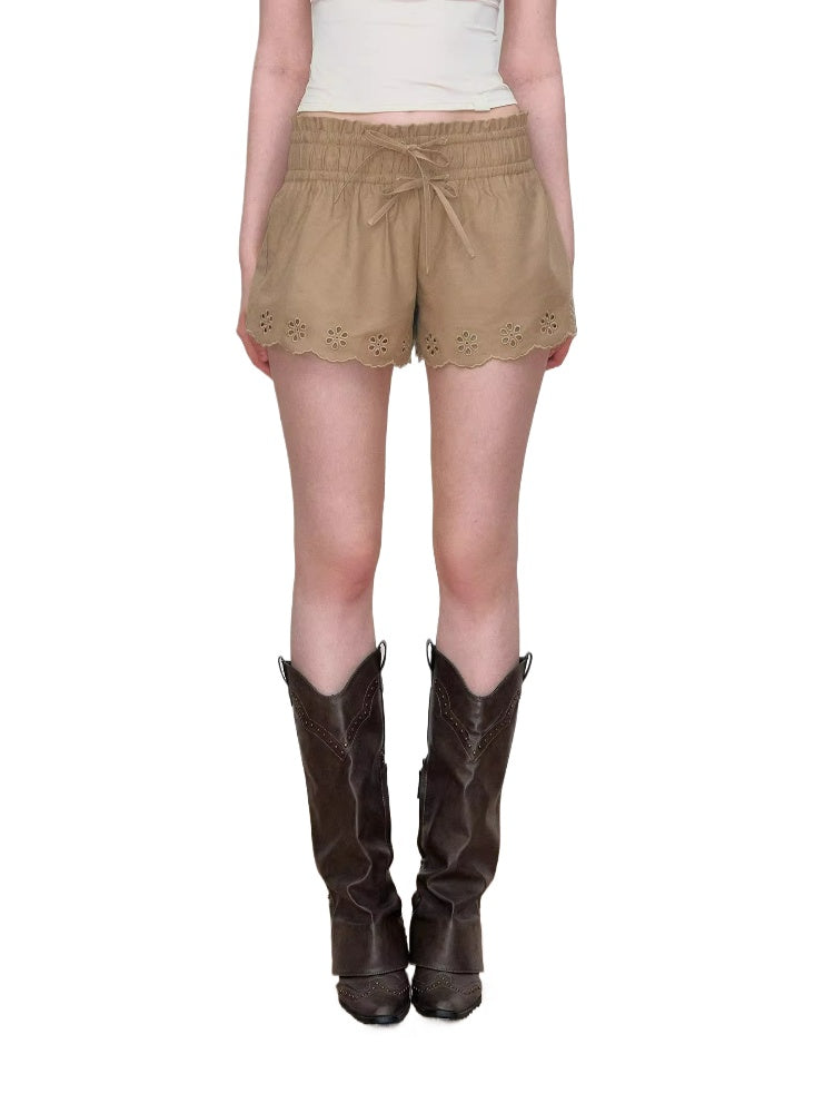 Double-Waist Embroidered Shorts
