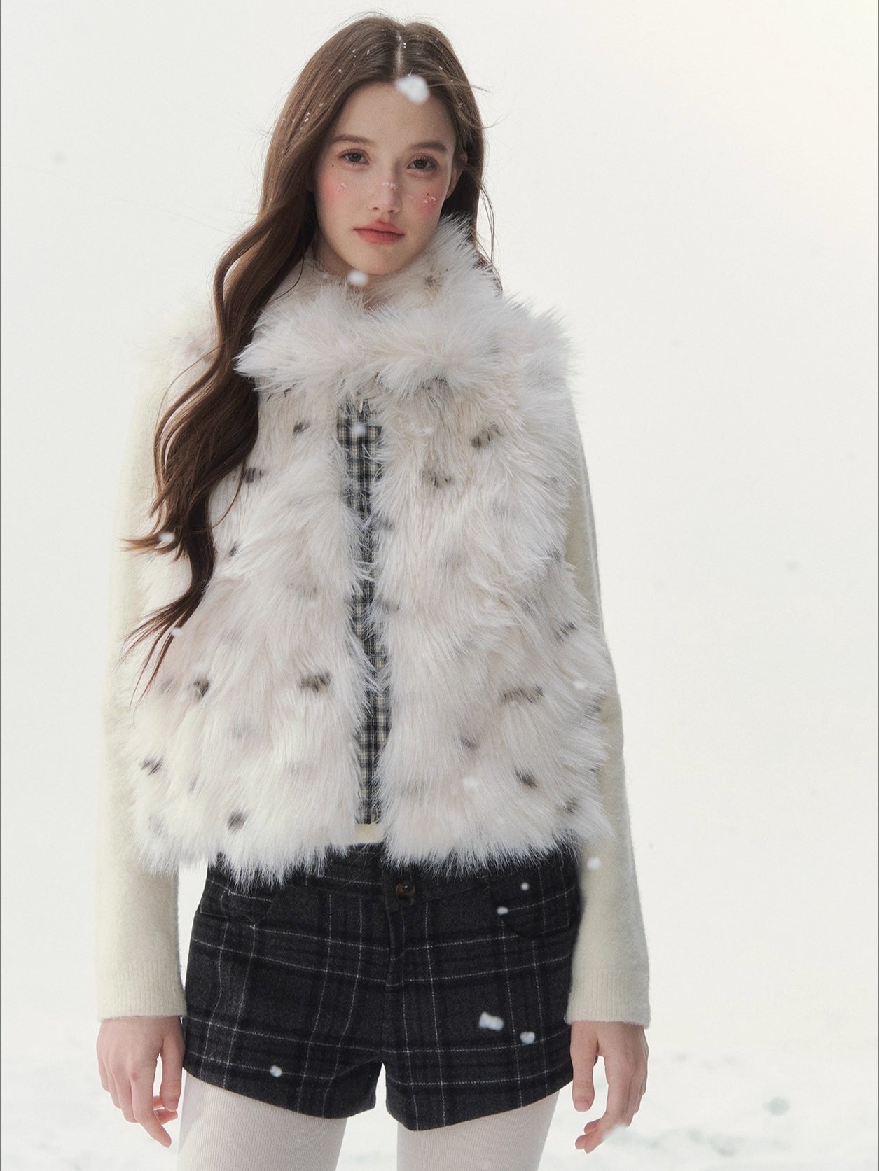 Polka-Check Reversible Faux-Fur Vest