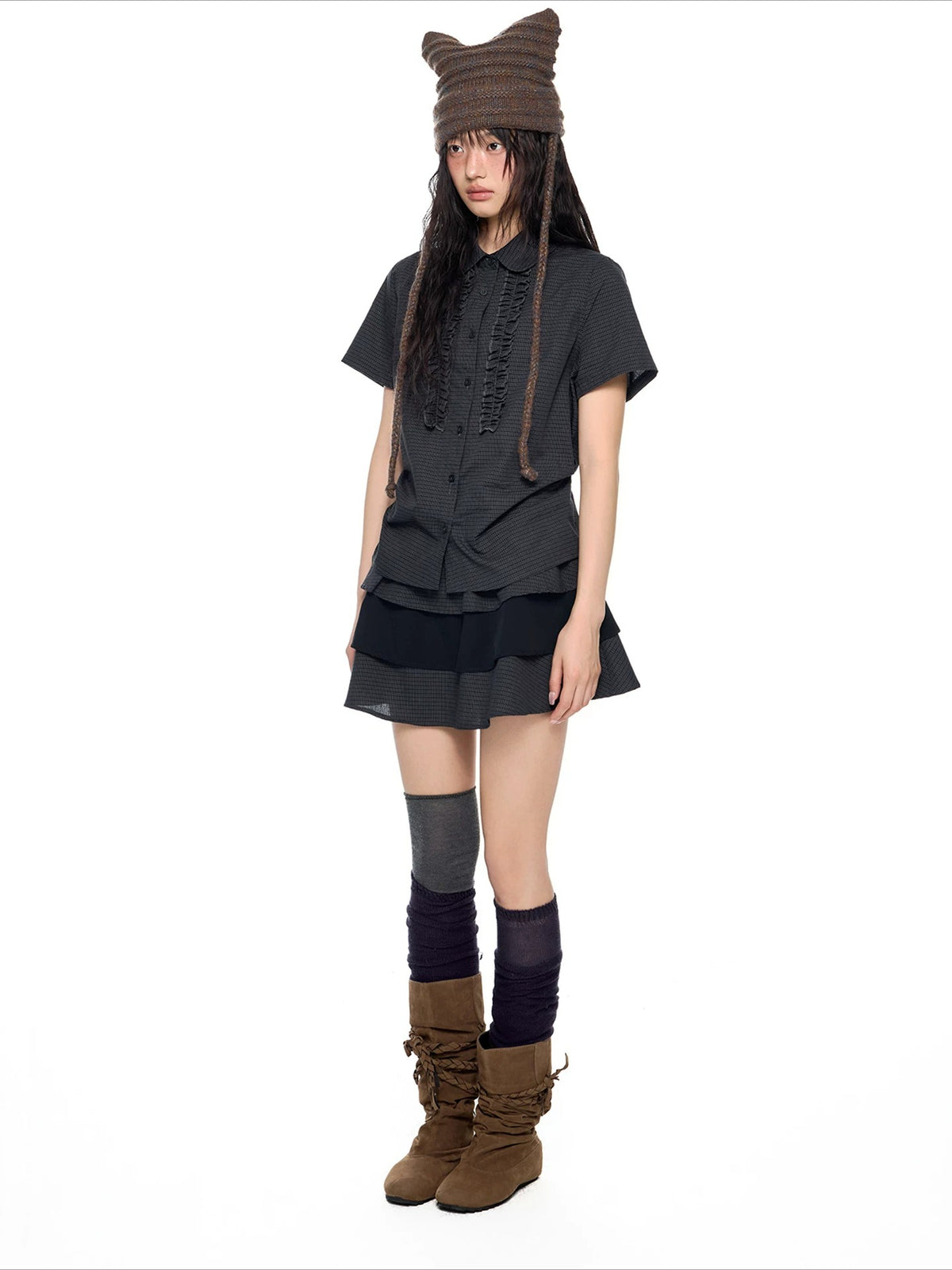 Plaid Ruffle Shirt Set