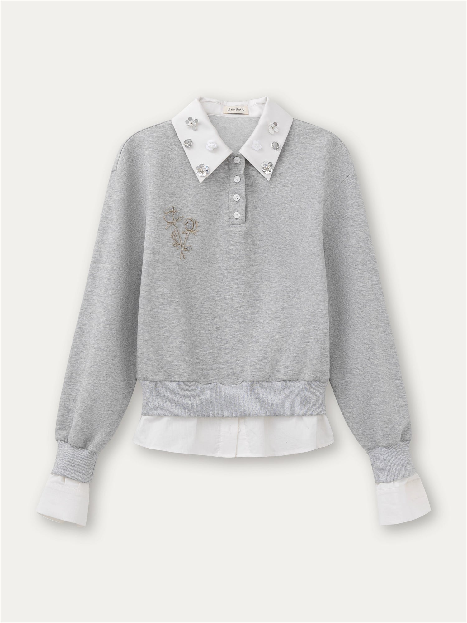 Layered Rose Crystal Collar 2-in-1 Sweatshirt