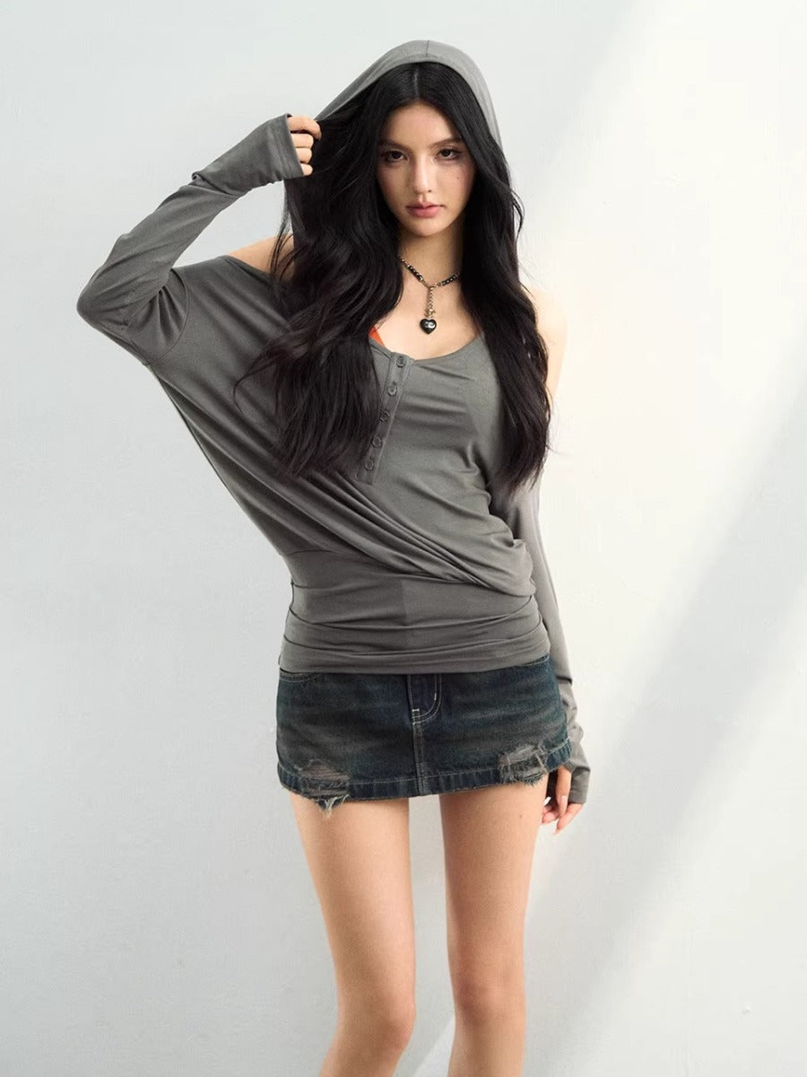 Off-Shoulder Hooded Tee