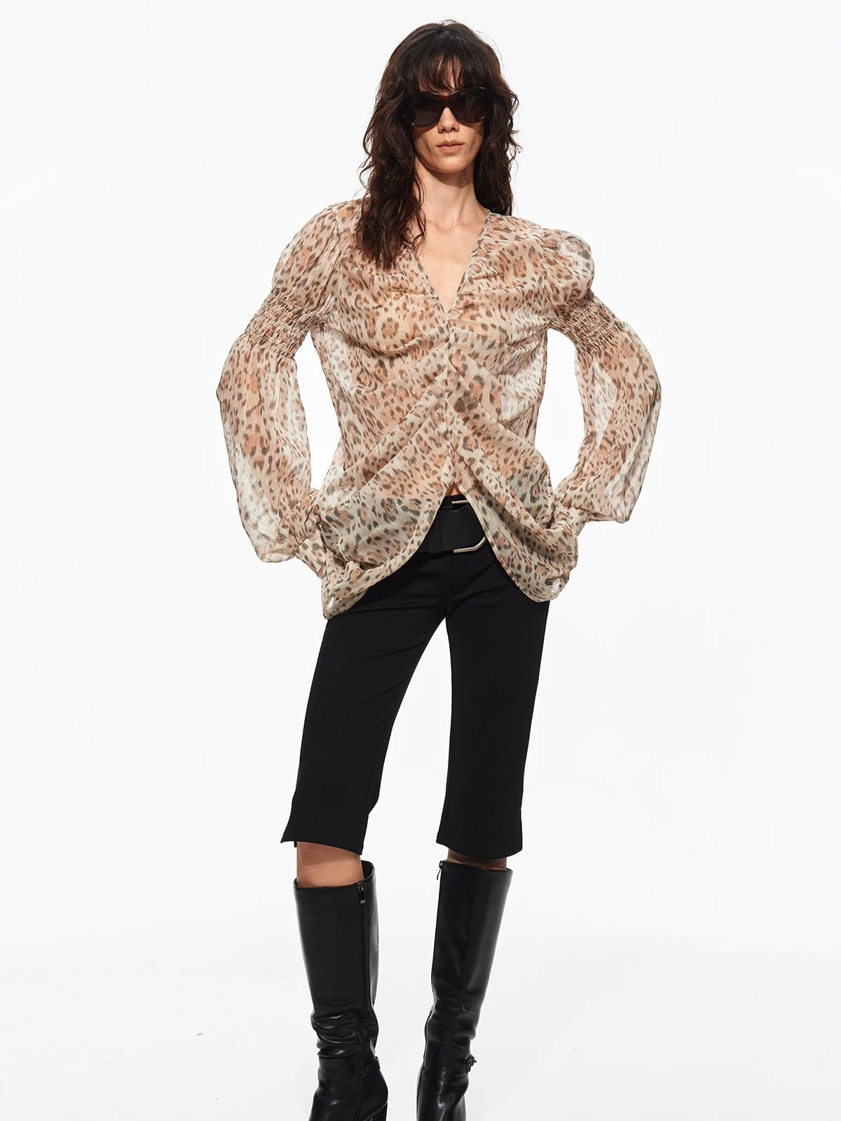 Draped Chiffon V Blouse