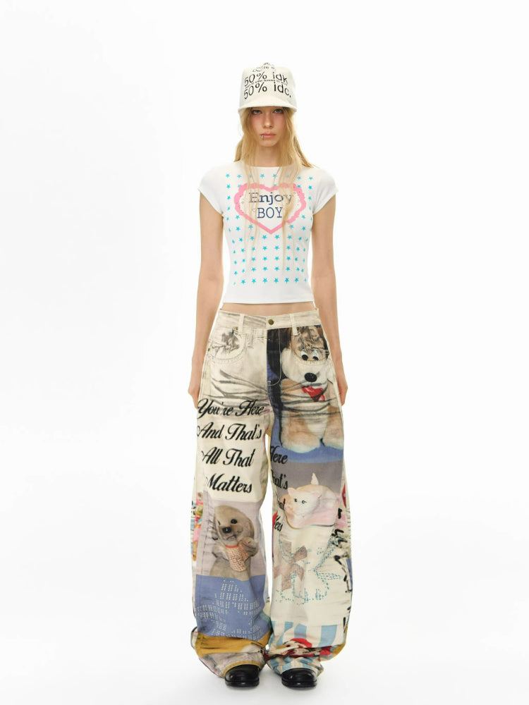 Flocked Star Print T-Shirt
