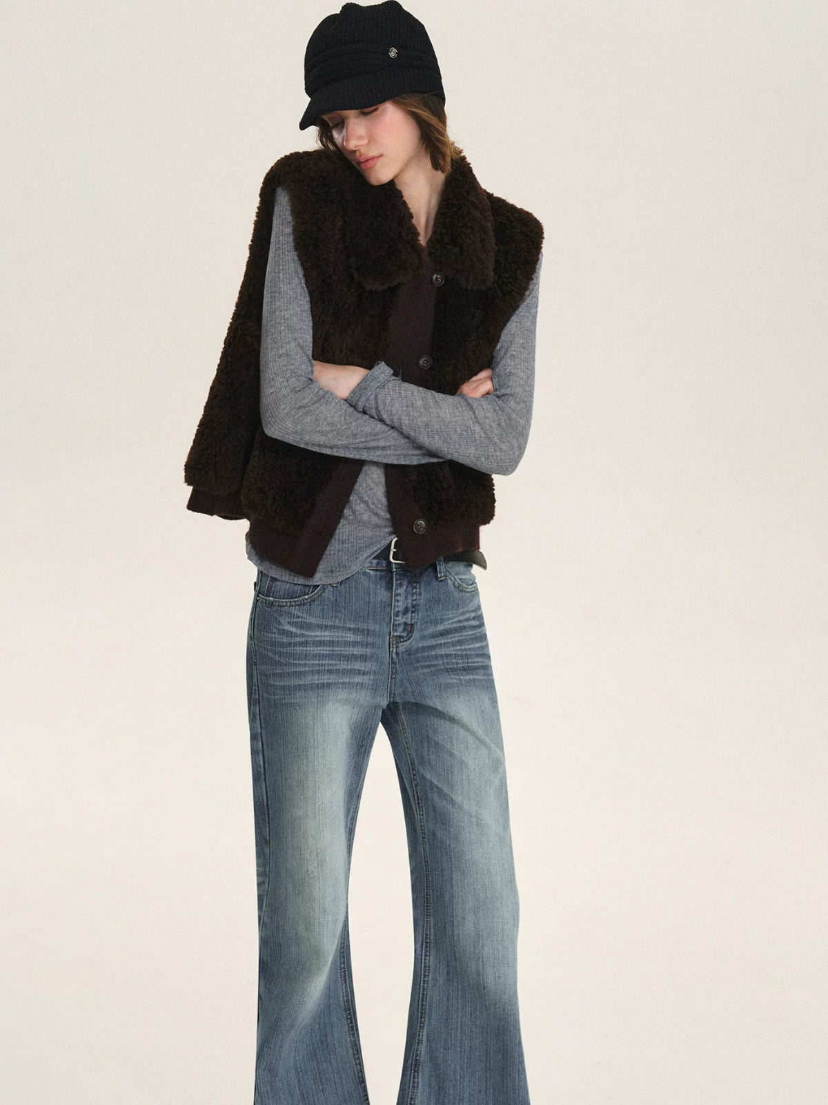 Faux Fur Knit Trim Vest