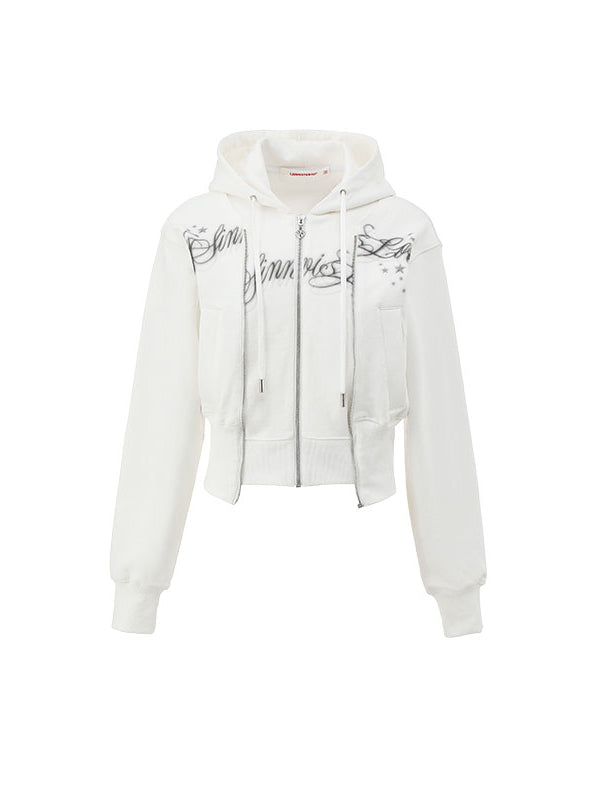 White & Gray Cropped Hoodie Cardigan