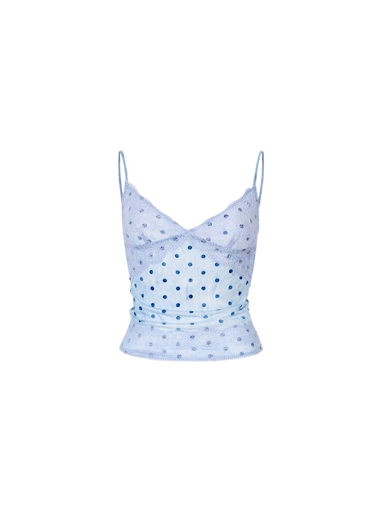 Irregular Tie-Dye Polka Dot Lace Tank Top