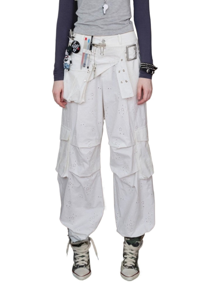Jacquard Embroidered Multi-pocket Cargo Pants