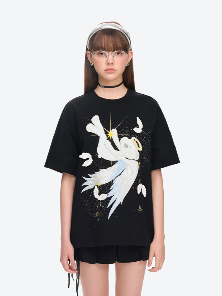 Angel Bear Illustration Cotton Short-sleeve T-shirt