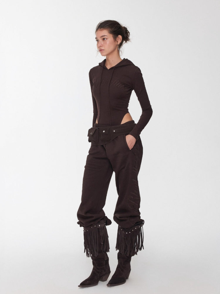 Letter Embroidery Hooded Bodysuit