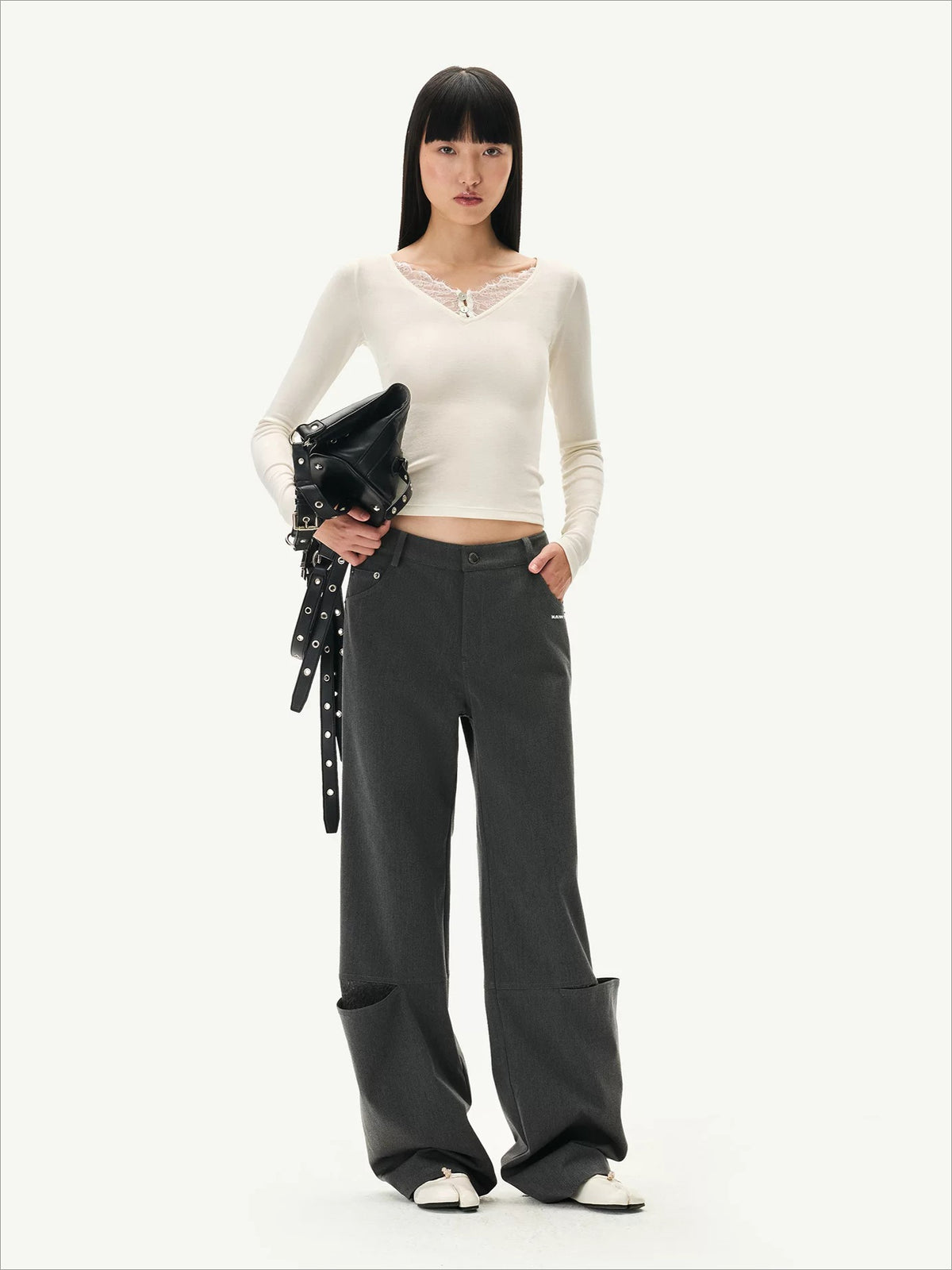 Lace Panel Straight Pants