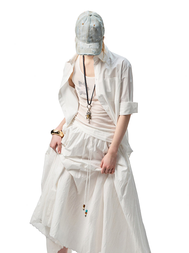 Striped Beaded A-line Skirt