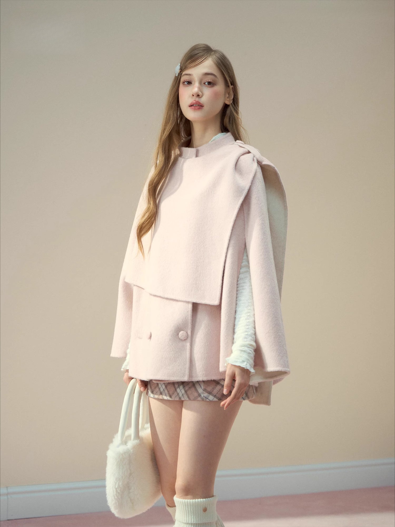 Pink Wool Cape Coat