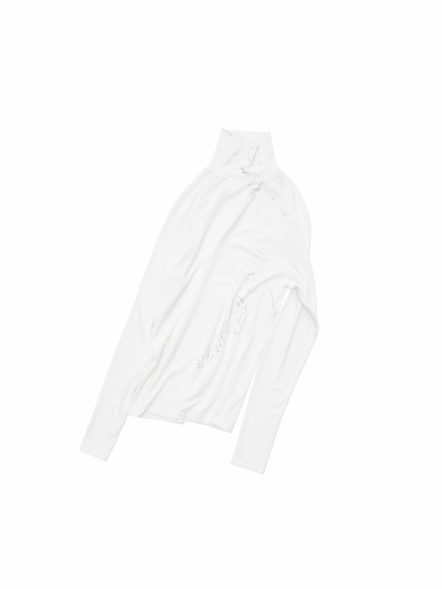 Rhinestone High Neck Raglan Knit Top
