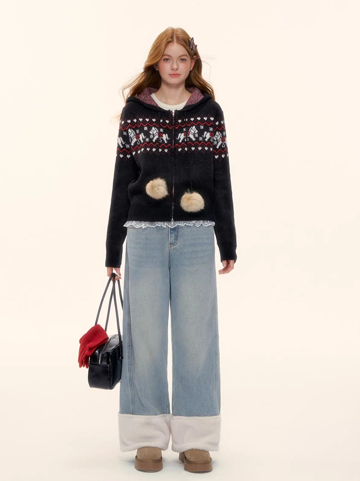 Fair Isle Pony Hooded Knit Set