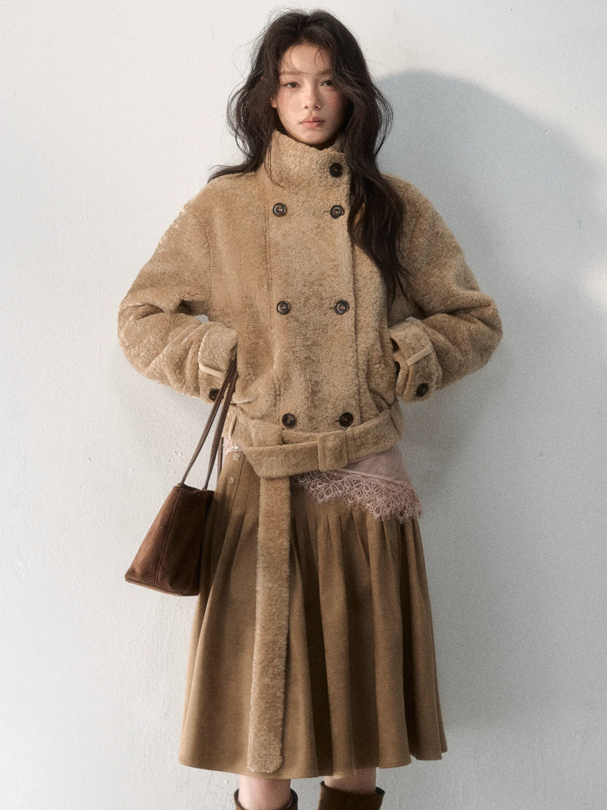 Stand Collar Cropped Fur Jacket