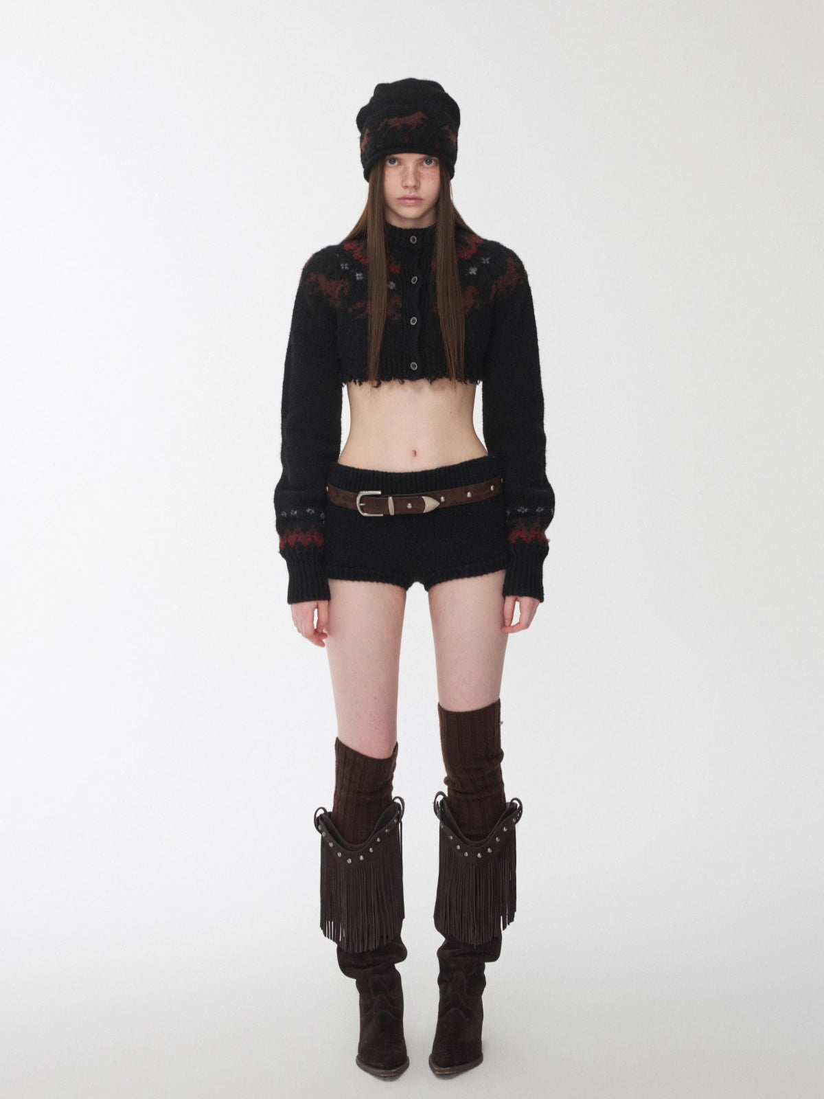 Fair Isle Pony Jacquard Knit Short Cardigan & Shorts Set