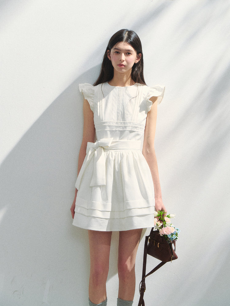 Flutter-Sleeve Bow-tied Tea-break Dress