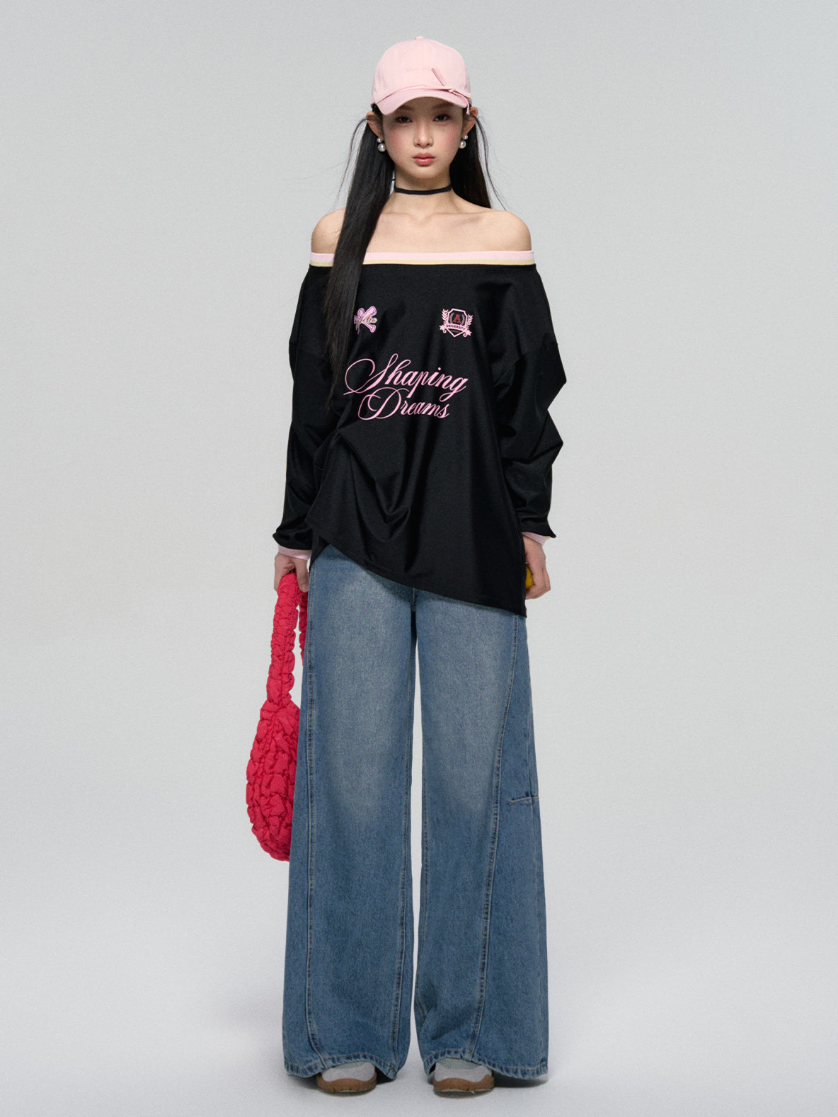 Panel Stitch Lace Patch High Waist Jeans