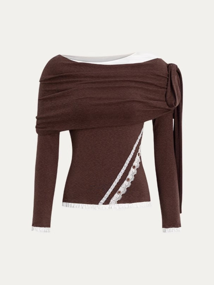 “Ribbon Shoulder” Off-Shoulder Knit Top