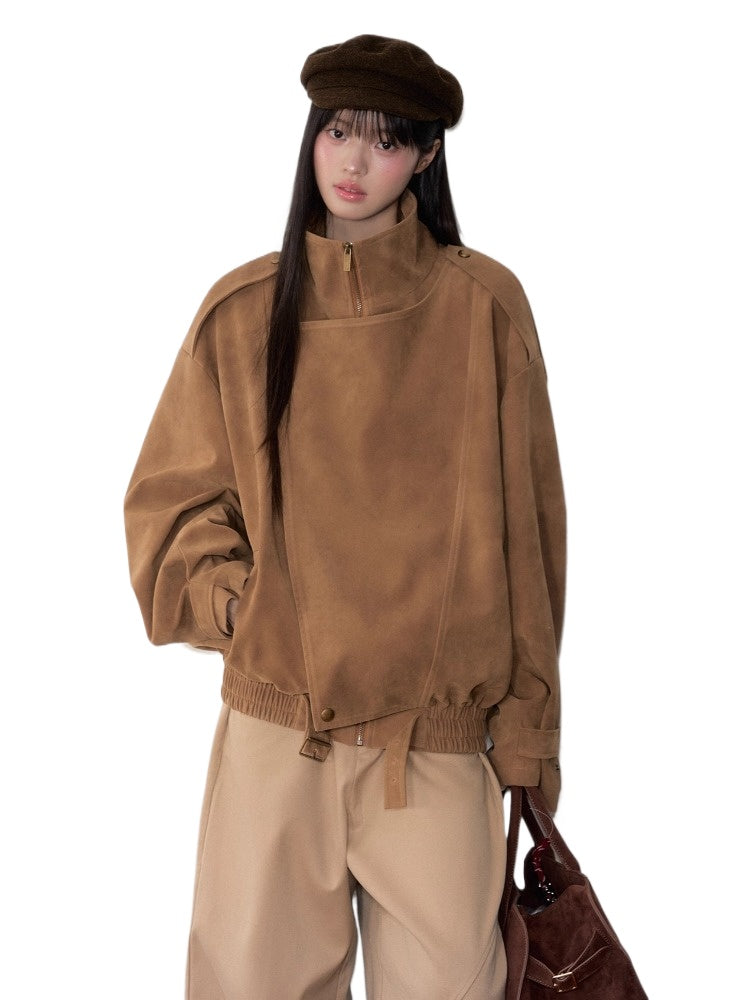 Brown Washed Suede Moto Jacket