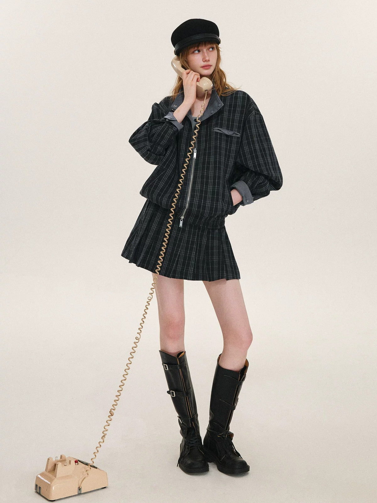 Reversible Plaid Stand Collar Jacket