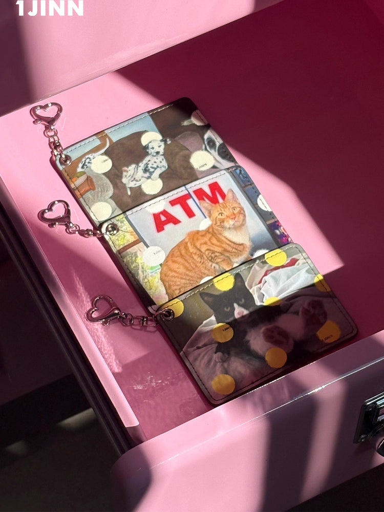 Polka Dot Cats & Dogs Charm Dual-Slot Card Holder