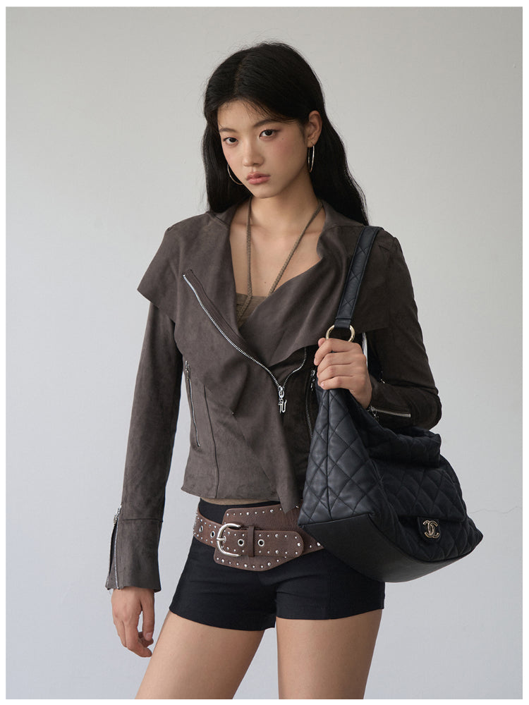 Large Collar Short Suede Jacket