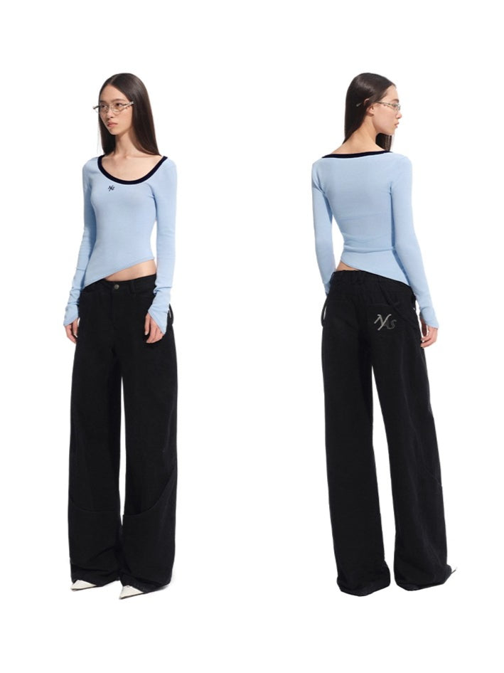 Asymmetric Contrast Neck T-shirt