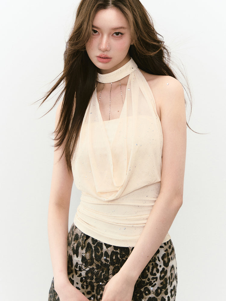 Chain Choker Neckline Waist Cinching Vest