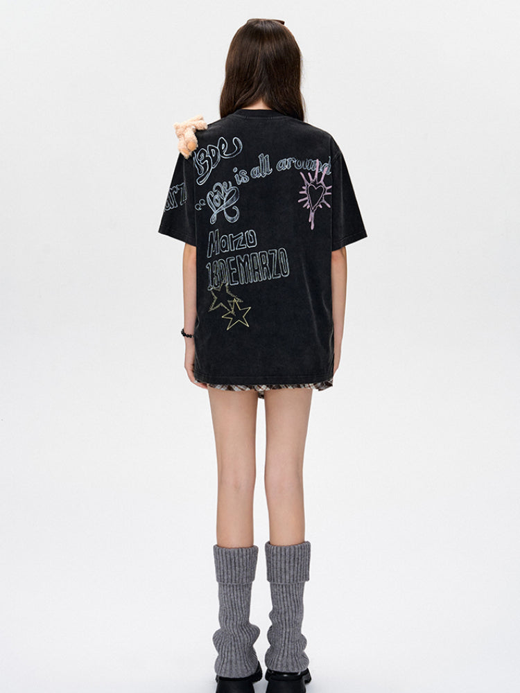 Graffiti Short Sleeve Loose Cotton T-shirt