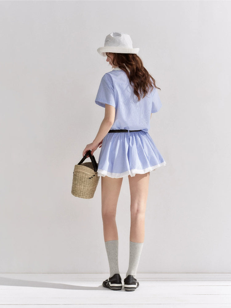 Lace Collar Stripe Bubble Dress
