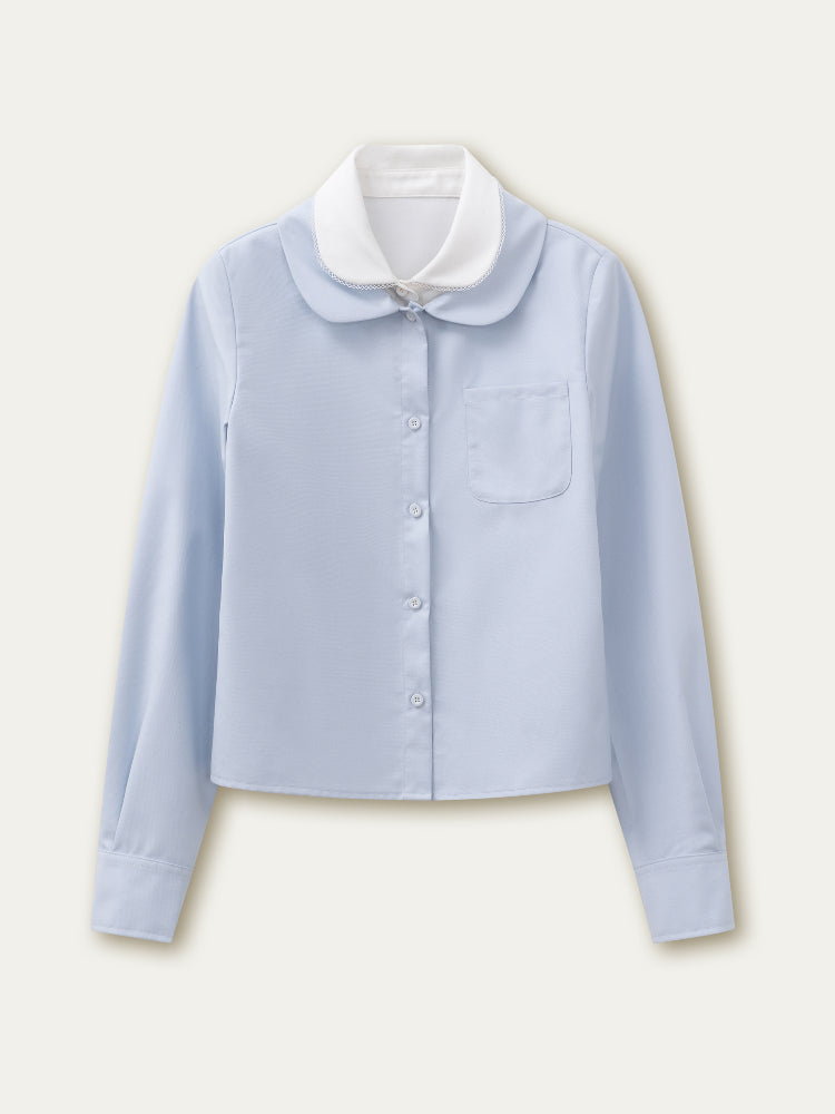 Blue Faux Two-Piece Long Sleeve Shirt