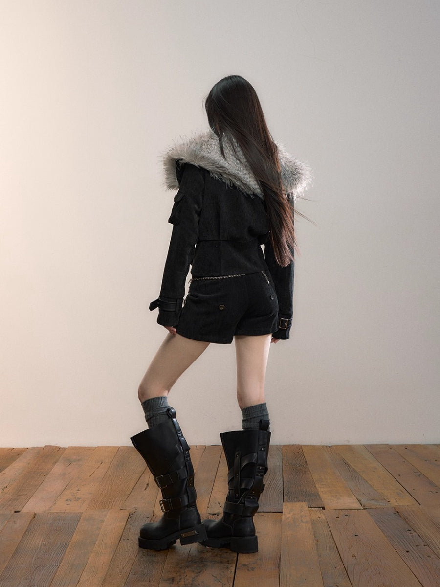 Leopard Print Oversized Fur Collar Thickened Coat