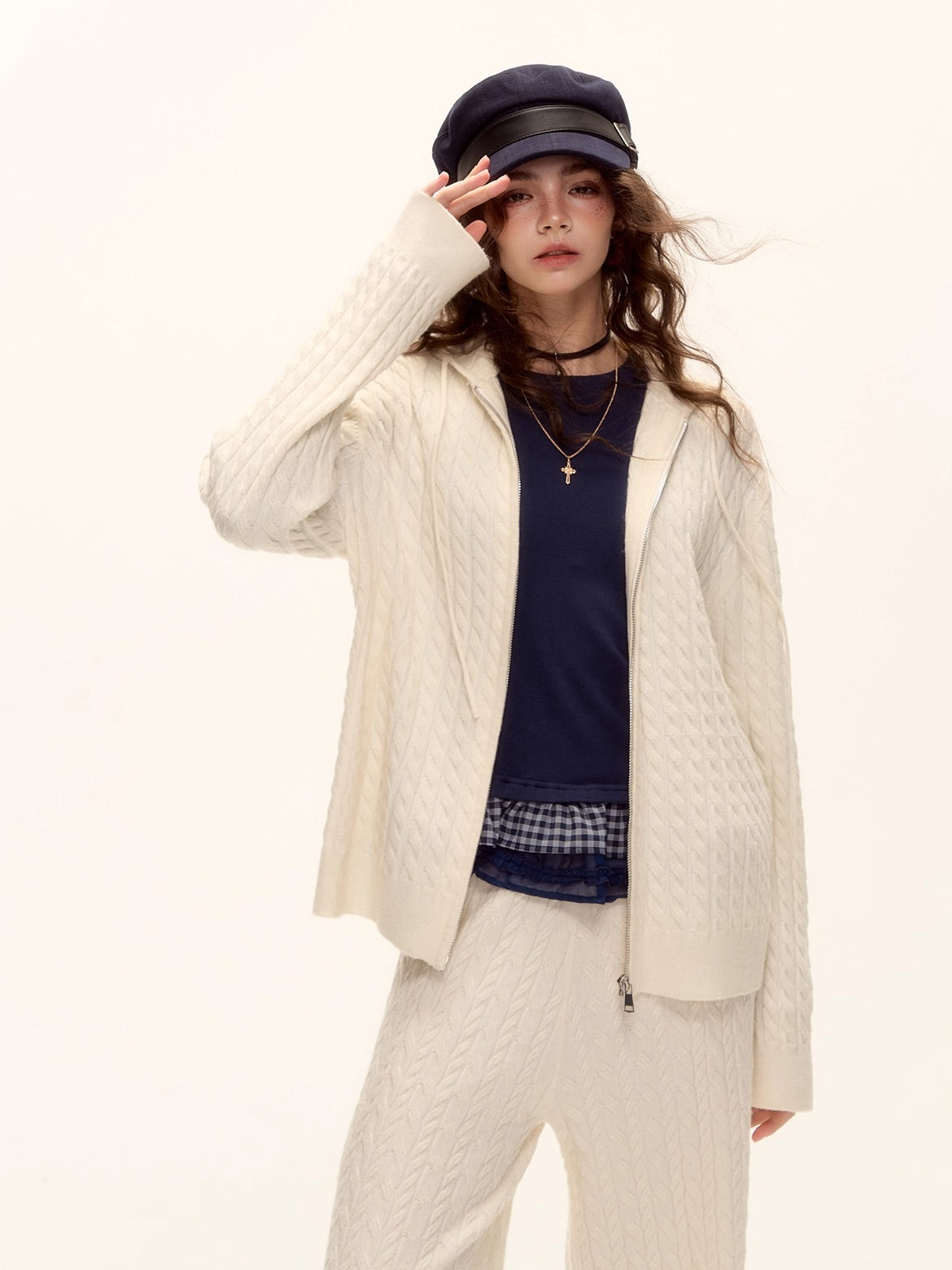 Wool Blend Tencel Plaid Knit Top