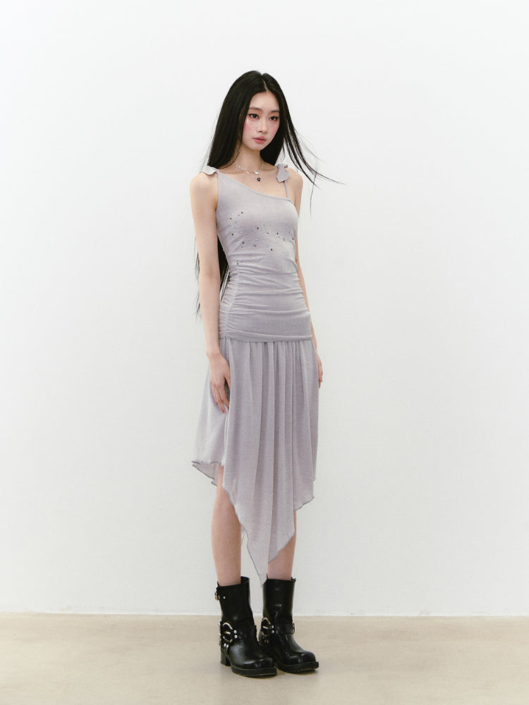 Beaded Strappy Asymmetric Dress