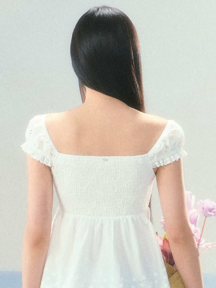 Lace Jacquard Puff Sleeve Top