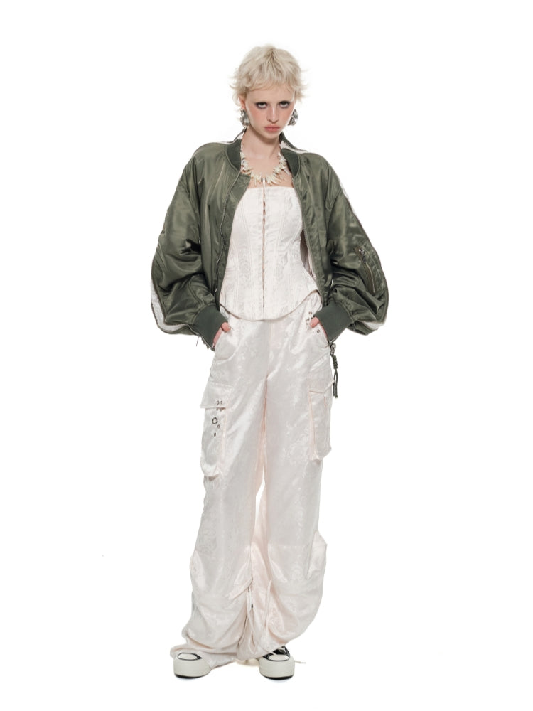 Black & Pink Jacquard Cargo Pants