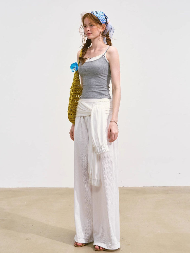 Tie-Waist Flowy Linen Wide-Leg Pants