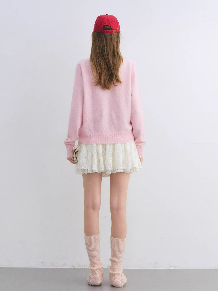Pony Jacquard Bow Crewneck Knit Cardigan