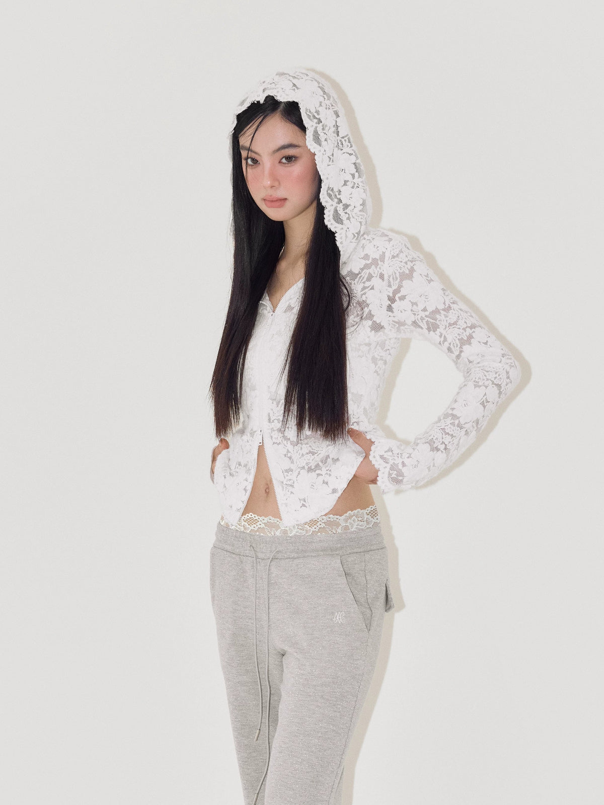 Jacquard Lace Hooded Top