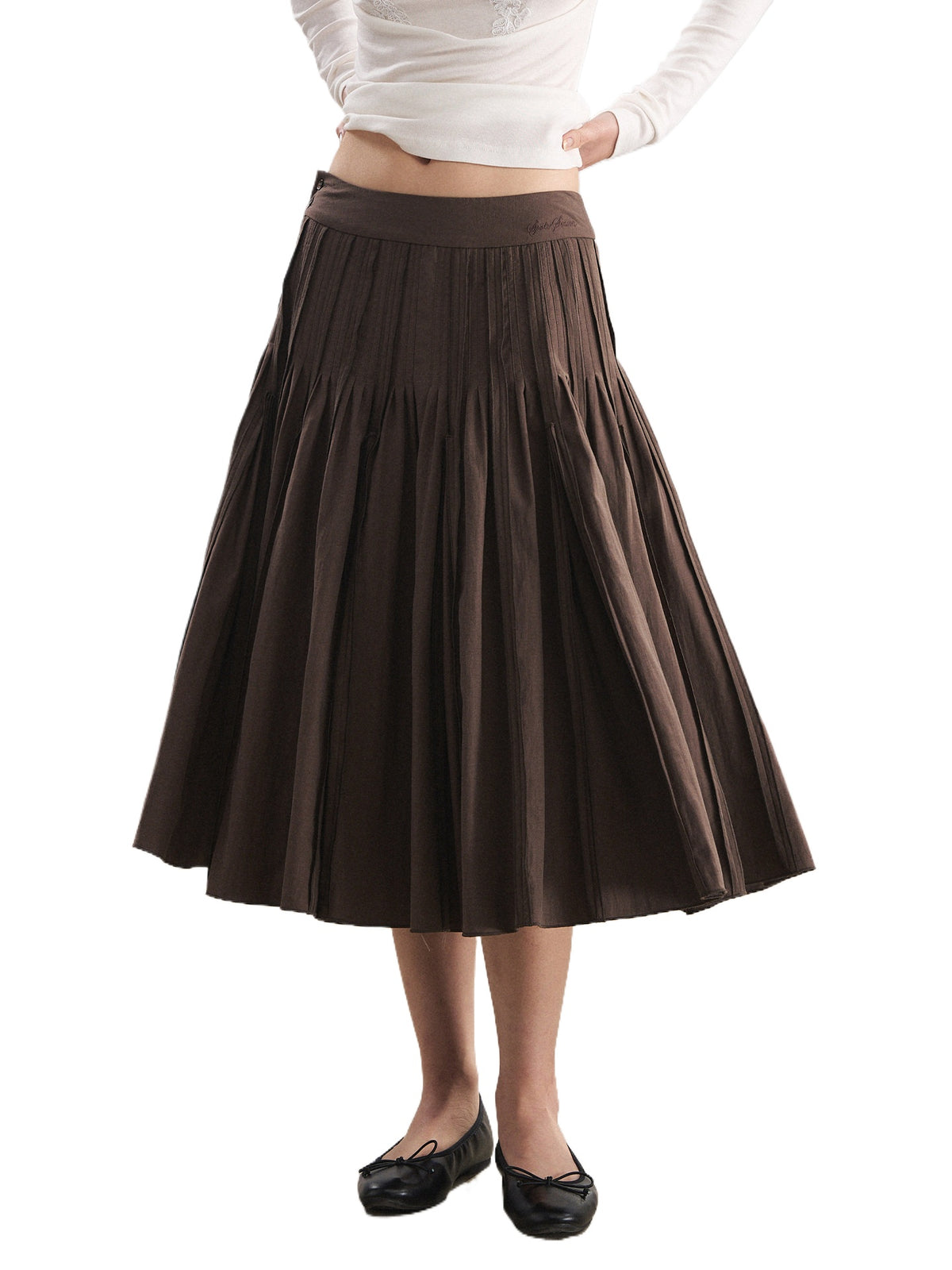 Accordion Pleat A-Line Midi Skirt