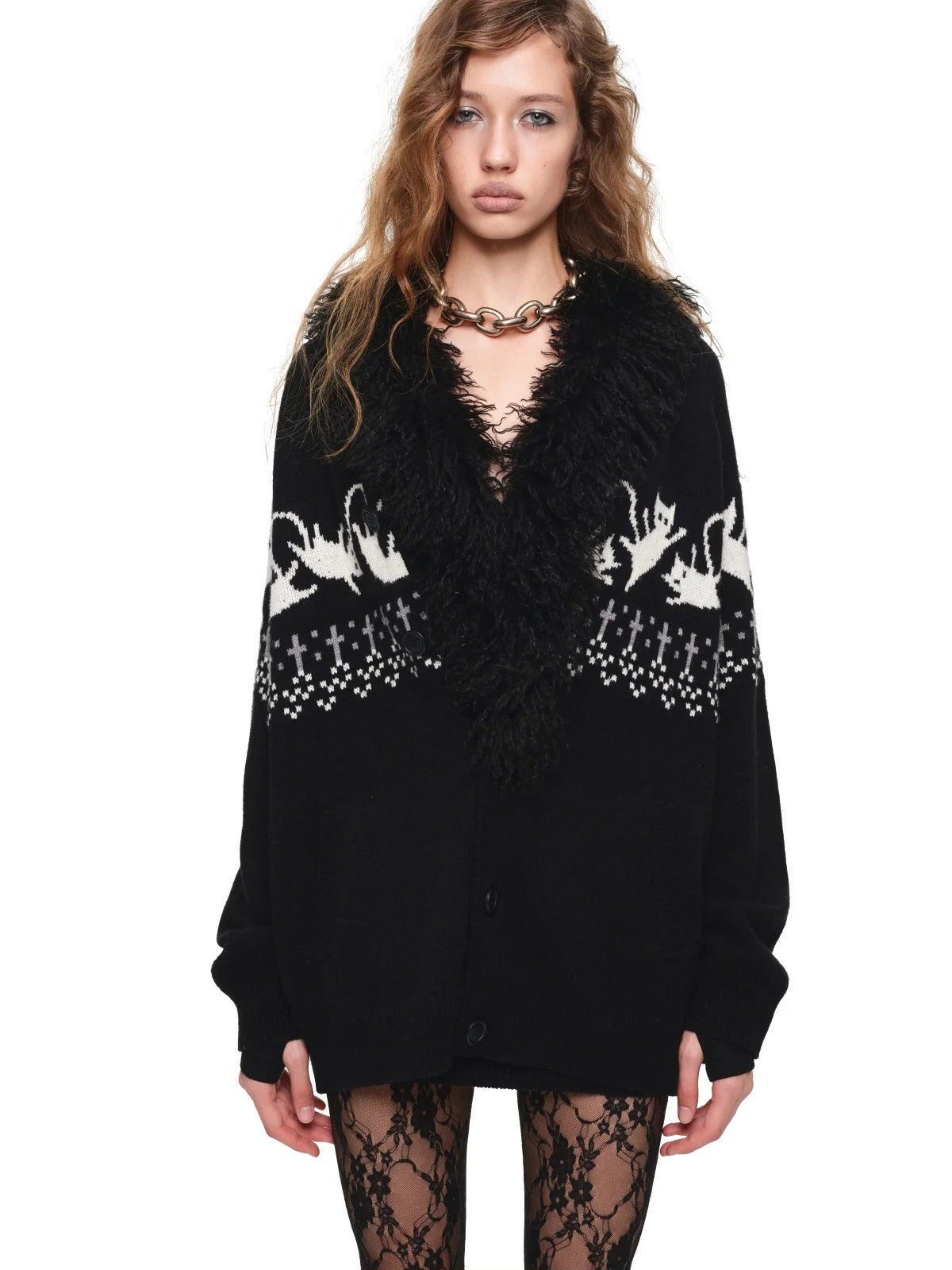 Fair Isle Cat Jacquard Cardigan