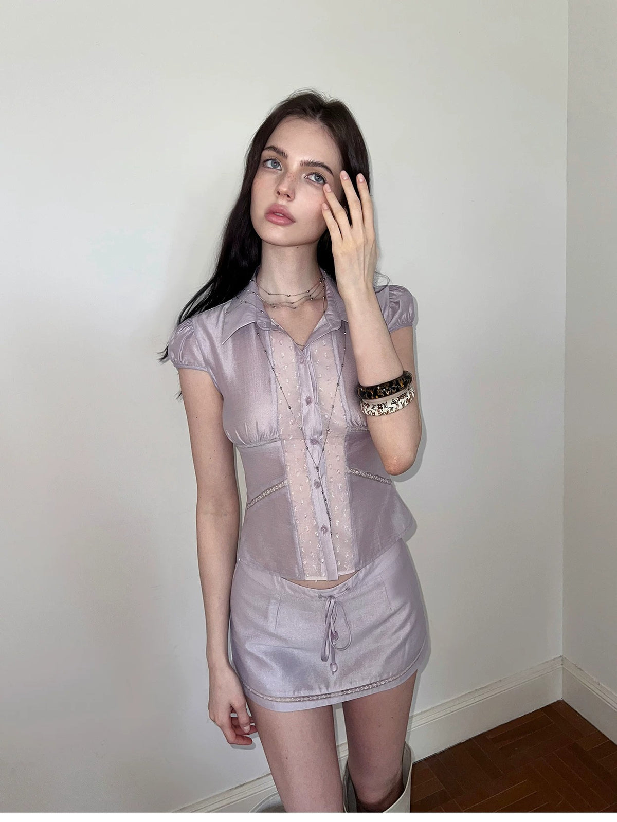 Acetate Sheer Shirt & Skirt Set