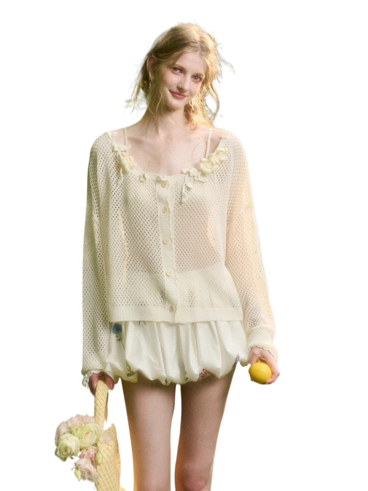 Cool Ice Silk Flower Hollow Cardigan