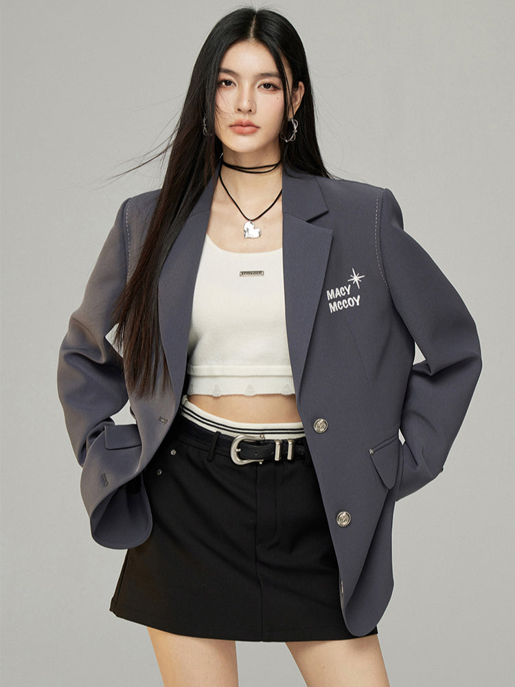 Black & Gray Faux Two-Piece Blazer